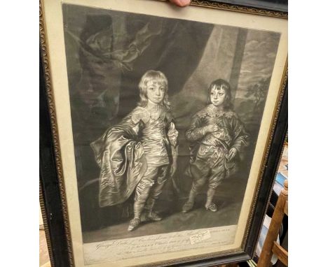 A group of seven 18th century mezzotint historical portraits, including George Duke of Buckingham and his Brother Francis aft
