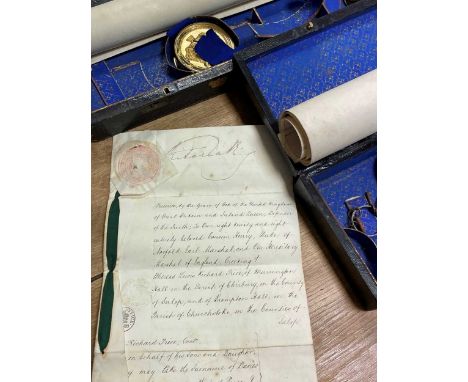 Two 19th century Grants of Arms to Price of Marrington Hall, to add the name 'Davies', both vellum manuscript documents with 