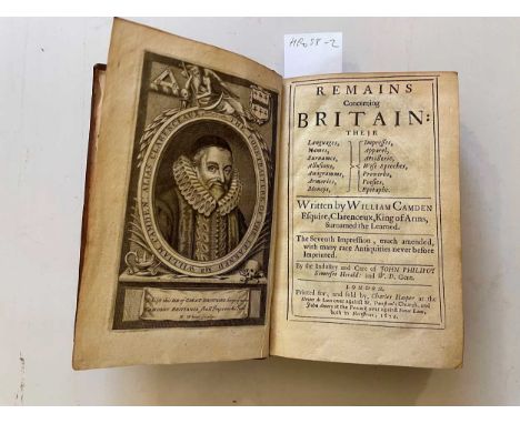 CAMDEN (William) Remains Concerning Britain, 7th edition 1674, small 8vo, portrait frontis, 3pp. adverts at end, panel calf 
