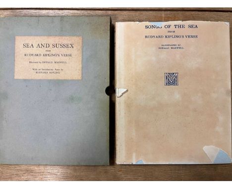 KIPLING (R) Songs of the Sea, 1927, 4to, one of 500 signed copies, illustrated by Donald Maxwell, uncut, vellum backed, in ch