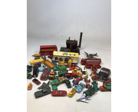 A quantity of Dinky toys - well played with, a toy steam engine, 