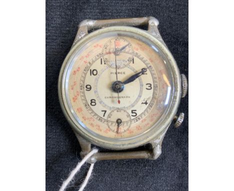 A Pierce Chronograph stainless steel watch with Arabic numerals, two subsidiary dials and a red telemeter scale