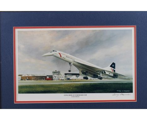 Terry Harrison: a signed colour print "Concorde", a black and white print, "HMS Modeste" and six other prints 