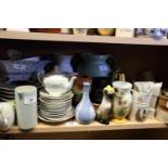 A Masons plate, decorated Japanese landscape, 10 1/2" dia, a Lovatts studio pottery green glazed