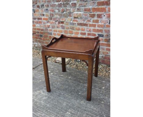 A mahogany tray top lamp table, on moulded chamfered supports, 21" square x 22 1/2" high 