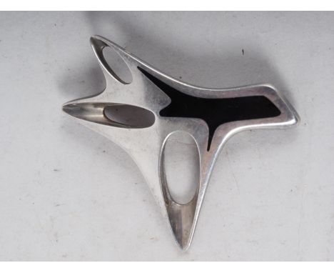 A Henning Keppel for Georg Jensen silver and black enamel abstract brooch 