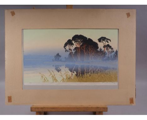 Oscar Droege: a limited edition woodcut print, landscape with trees, 29/75, 9" x 15 1/4", unframedCondition:Picture is slight