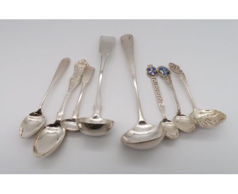 A collection of silver cutlery including a Scottish provincial silver teaspoon, Montrose, William IV sauce ladle, Glasgow 183