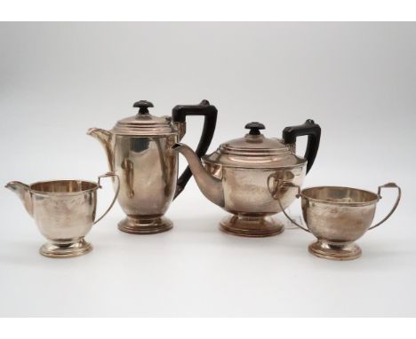 An Art Deco four piece silver tea service, by Ernest W Haywood, Birmingham 1945, 1013gms Condition Report:Available upon requ