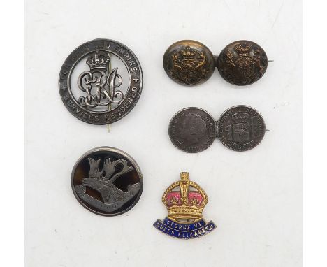 A silver and tortoiseshell "Newfoundland" brooch, coin brooch constructed from two Spanish Alfonso XIII 50 cent pieces, simil