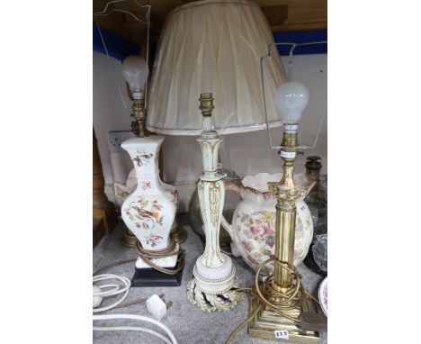 Assorted table lamps, globe of the world and a&nbsp; ewer Condition Report:No condition report available.