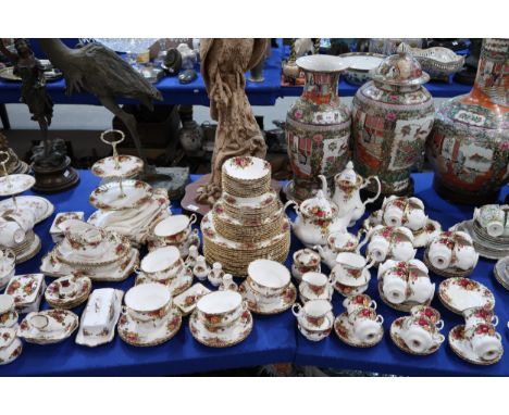 A Royal Albert Old Country Roses tea and dinner service including tea and coffee pots, 6 coffee cups and saucers, 16 cups and