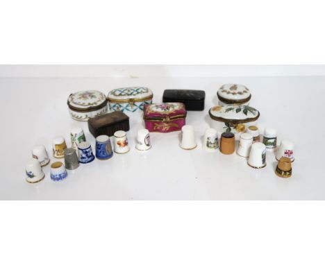 Limoges trinket or patch boxes, snuff boxes and assorted thimbles Condition Report:Available upon request