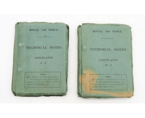 WW1 Royal Air Force (RAF/RFC) Technical Notes for Aeroplanes, Volumes A-L and M-Z, both covers marked in ink "Cpl. Pate" (2) 