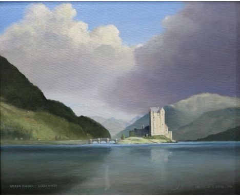 NEVILLE R. GRAY EILEAN DONAN - LOCH DUICH Oil on board, signed lower right, dated 1986, 45 x 54cm Title inscribed to label ve