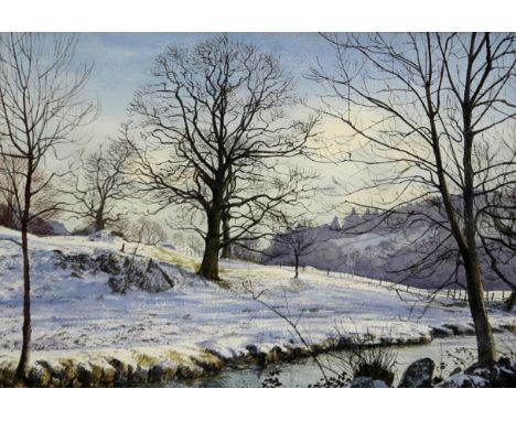 JILL M. ALDERSLEY (ENGLISH b.1943) NEAR THE STEPPING STONES, AMBLESIDE Watercolour, signed lower right, 35 x 50cm&nbsp; Label