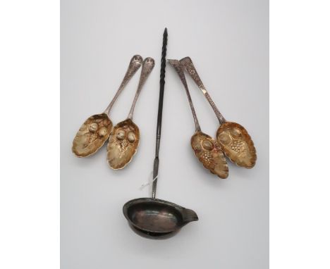 A pair of George III silver Hanoverian pattern berry spoons,&nbsp; by Robert Sallam, London 1764?, with crested terminals, an