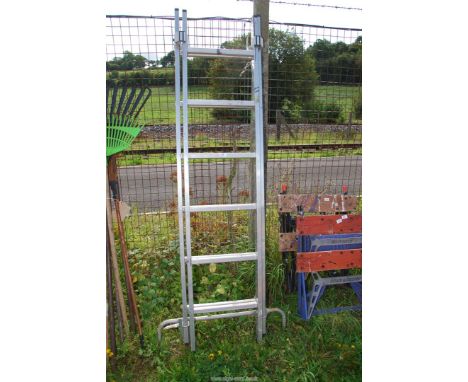 A dual purpose ladder - six rung extension and opens to step ladder.