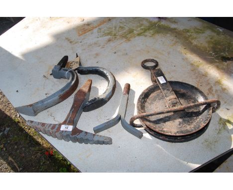 A rope pulley, Blacksmith forging tools.