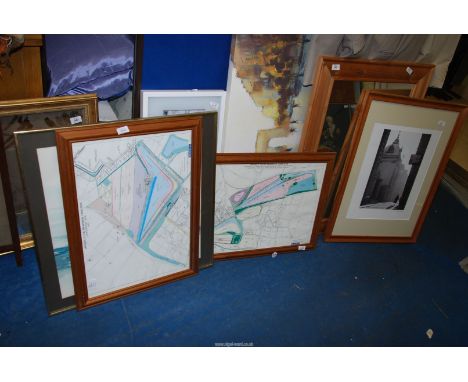 Miscellaneous pictures, prints, maps, and a mirror (as found).