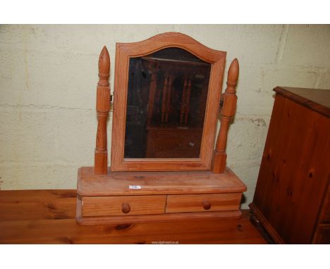 A Pine dressing table mirror with two frieze drawers.