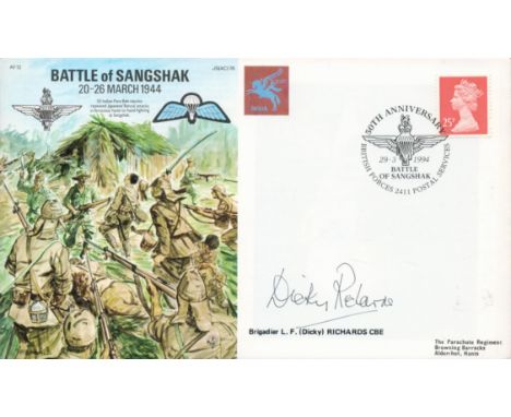 Army Brigadier Dicky Richards CBE Signed Battle of Sangshak 20 26 March 1944 FDC. 351 of 800 covers Issued. British 25p QE St