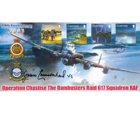WW2 F/O John Cruickshank VC Signed Operation Chastise Dambusters FDC. Only 250 Covers Produced. 4 Guernsey Stamps with Two 16