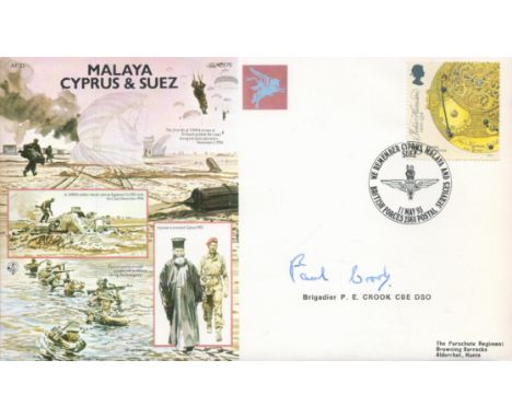 Army Brigadier Paul E Crook CBE DSO Signed Malaya Cyprus and Suez FDC. 383 of 819 Covers Issued. British Stamp with 11 May 93