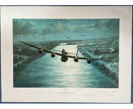 WW2 Colour Print En Route by Anthony Saunders Multi Signed by John Bell, Basil Fish, Benny Goodman, Ray Grayston, Ken Lucas, 