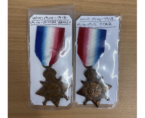 WW1 Pair of 1914 Star Medals (Mons Star) Presented to Pte WH Brownhill of Yorkshire Light Infantry and PTE W Miles of Norfolk