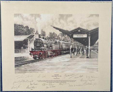 WW2 Colourised Print Sagan The Great Escape by Richard Taylor Multi Signed by Great Escapists Jack Lyon, Alan Bryett, Ron Wad