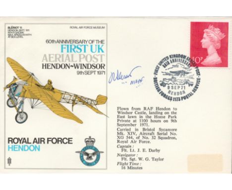 WW2 RAF Sir John Slessor Signed 60th Anniv of the First UK Ariel Post Hendon Windsor FDC. British 10p stamp with 9 Sept 71 Po