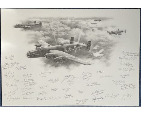 WW2 Black and White Print Bombers Moon by Nicolas Trudgian Multi Signed by 42 WW2 Veterans including Tommy Coles, Ken Watts, 