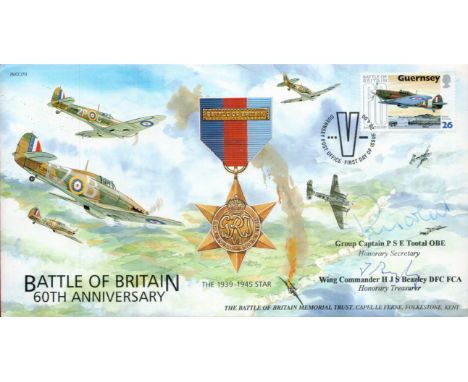 WW2 Grp Cptn PSE Tootal and Wg Cdr HJS Beazley Signed Battle of Britain 60th Anniversary FDC. 74 of 300 Covers Issue. Guernse