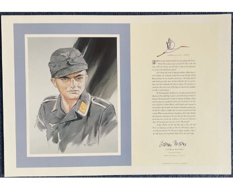 WW2 Luftwaffe Ace Unteroffizer Lothar Mothes Signed WW2 Bio with Colour Print of Mothes. A Superb and Unusual Item, A Must Ha