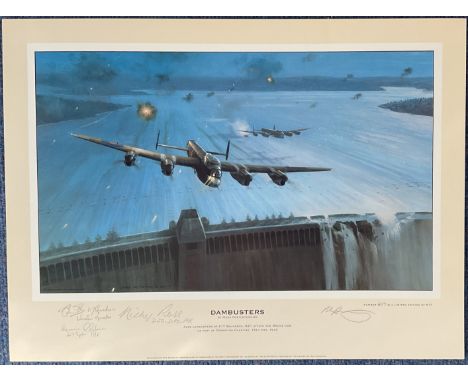 WW2 3 Dambusters and Artist Signed Colour Print Titled Dambusters by Mark Postlethwaite. 407 of 617. Signed in Pencil by Coli