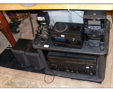 A Marants hi-fi system, a JVC hi-fi system, a Technika digital radio and a Chinon Auto S-300 Camera 