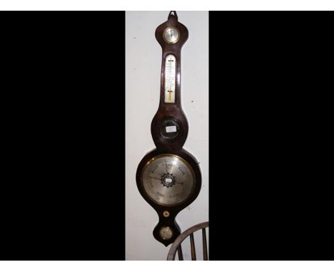 A 19th century wheel barometer/thermometer with silvered dialCONDITION REPORTDimensionsWidth, 26cm (at its widest)Height, 92c