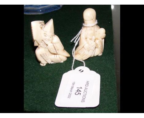 A carved ivory Netsuke of Immortal and one other