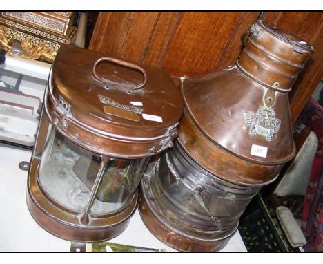 An antique mast head ships lamp and one other