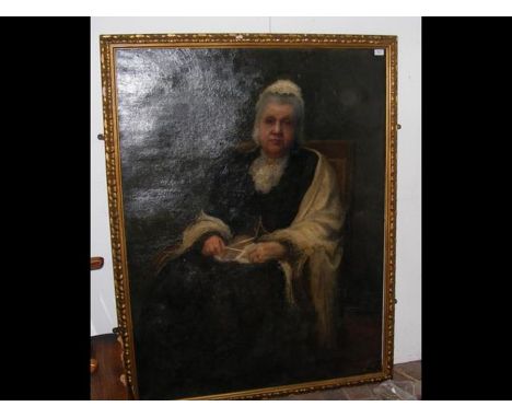 A large oil on canvas portrait of Miss Sara Stanley - see label to reverse, dated 1900CONDITION REPORTIn our judgement, condi