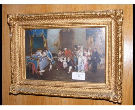 AFTER JUAN ANTONIO GONZALES (Spanish, 1842-1914) - an oil on panel entitled 'Homage To The Newborn' with inscription to the r