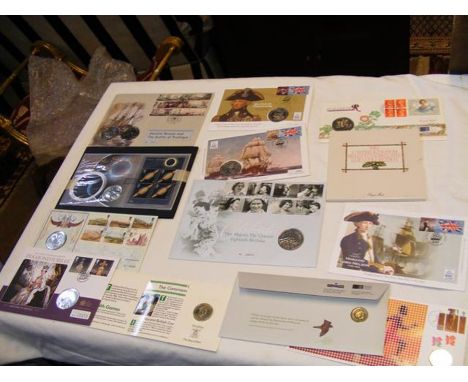 A selection of collectable coins, commemorative 50 pence's and other together with First Day cover stamps