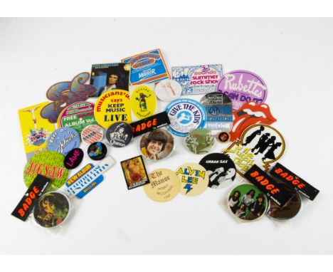 Rock / Pop Badges and Stickers, approximately thirty stickers, pin and sew-on badges with artists including Slade, Rolling St