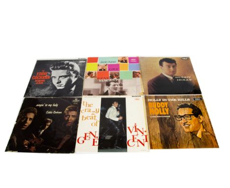 Rock n Roll LPs, sixteen albums by Gene Vincent, Eddie Cochran and Buddy Holly with titles including Buddy Holly, Holly In Th