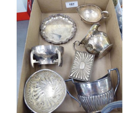 Silver items: to include a trinket tray with a piecrust border  4.25''dia  mixed marks      S