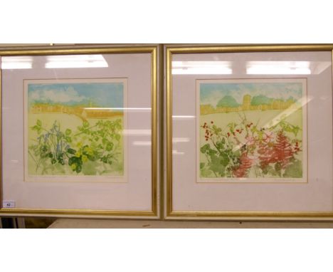 Anne Cloufridge - 'Spring'  41/100; and 'Autumn'  51/100  Limited Edition coloured prints  bearing pencil signatures  12''sq 