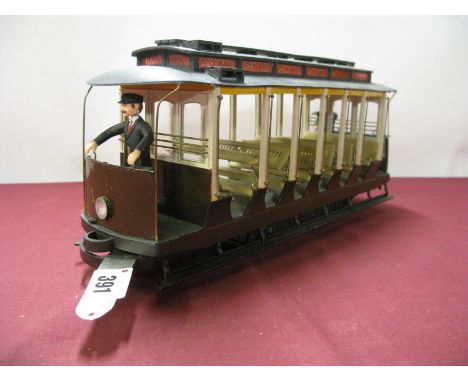 A Bachmann 'G' Scale Open Street Car, Conductor and Driver Plastic Figures, working interior lighting.