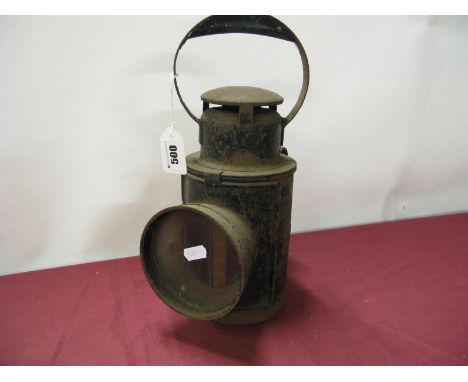 Railway Lamp Bearing Transfer '217 18 D', significant rust, burner intact.