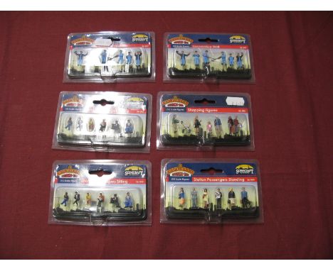 Six Packs of Bachmann Branch Line 'Scenecraft' "OO" Scale Plastic Model Figures, to include Locomotive Staff, Station Passeng